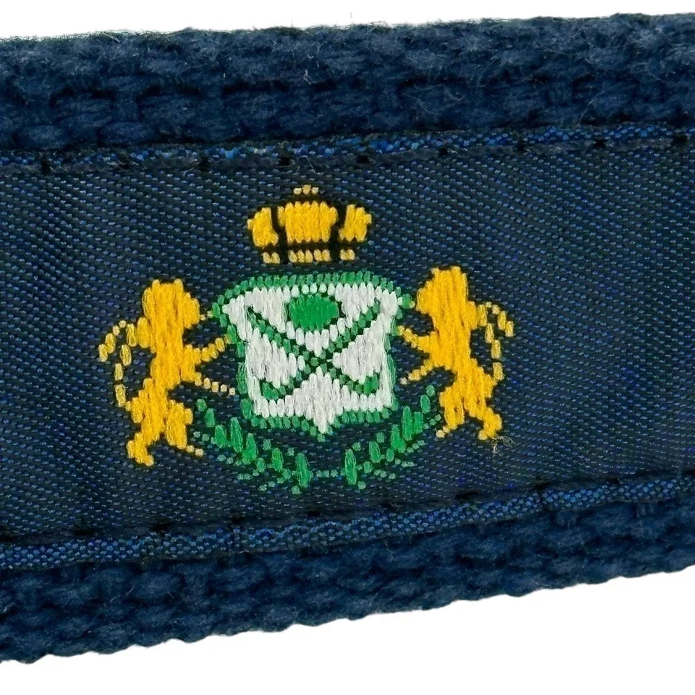Leather Man Embroidered Navy‎ Blue Belt Crown & Lions Crest Belt Size Large